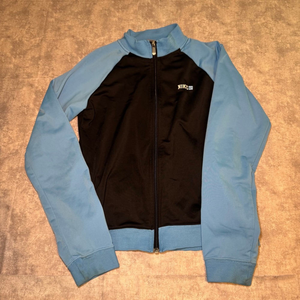 Nike Boys Track Jacket Black Light Blue Full Zip Mock Neck Size M 10-12